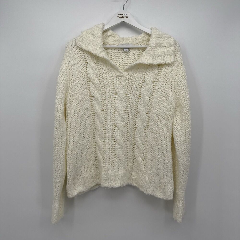 Dressbarn Cream Chunky Knit Collared Sweater Size Large Acrylic